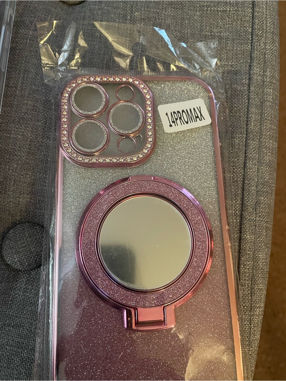 Pink Glitter Mirror Ring Phone Case for 14 Pro Max